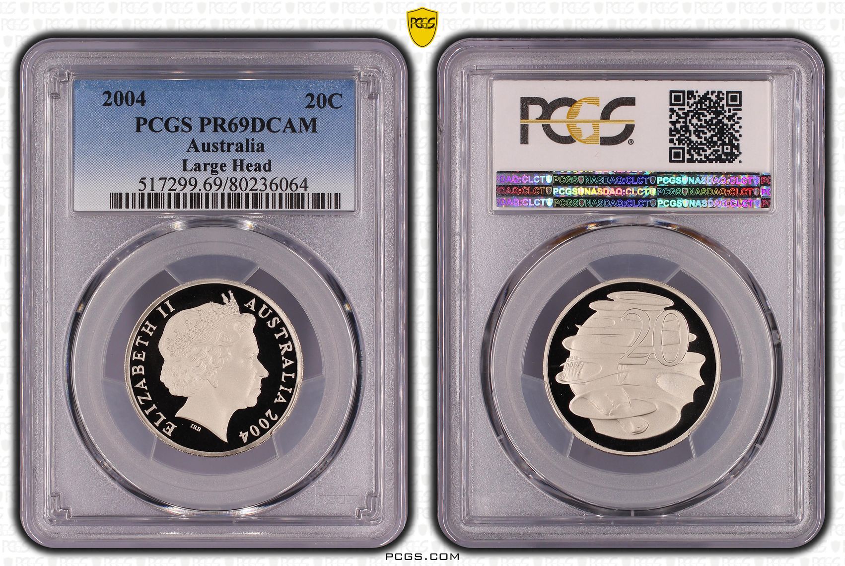 Elizabeth II, Large Head, Twenty Cent, 2004, PCGS PR69DCAM