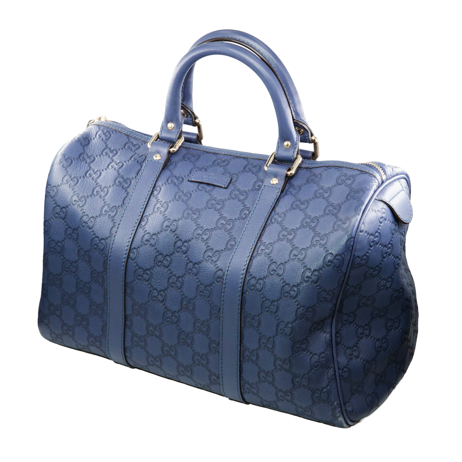 Gucci Guccissima Leather Boston Bag – Blue Embossed Monogram