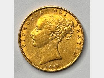1869 VICTORIA #DIE 51 SHIELD GOLD SOVEREIGN