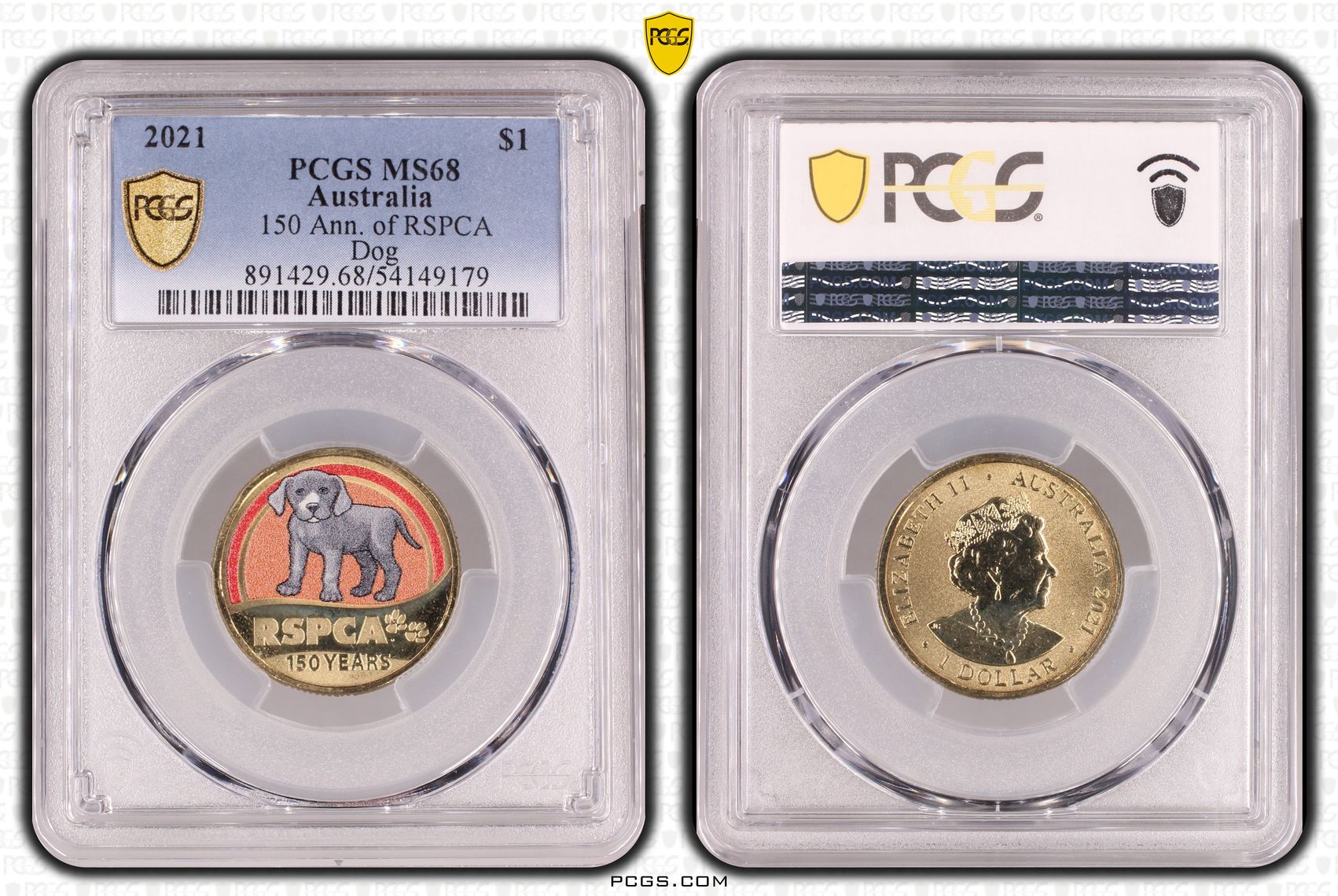 305 · 150 Ann. of RSPCA Dog, One Dollar, 2021, PCGS MS68