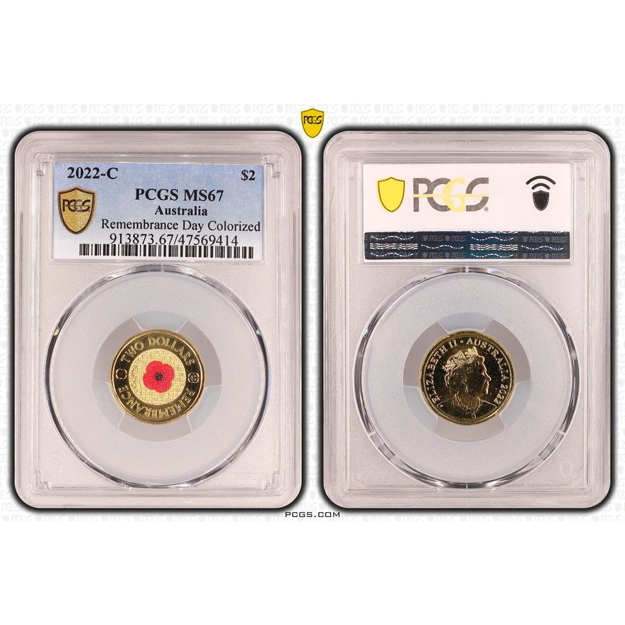 Red Poppy 'C' MM $2 Coloured Coin - MS67