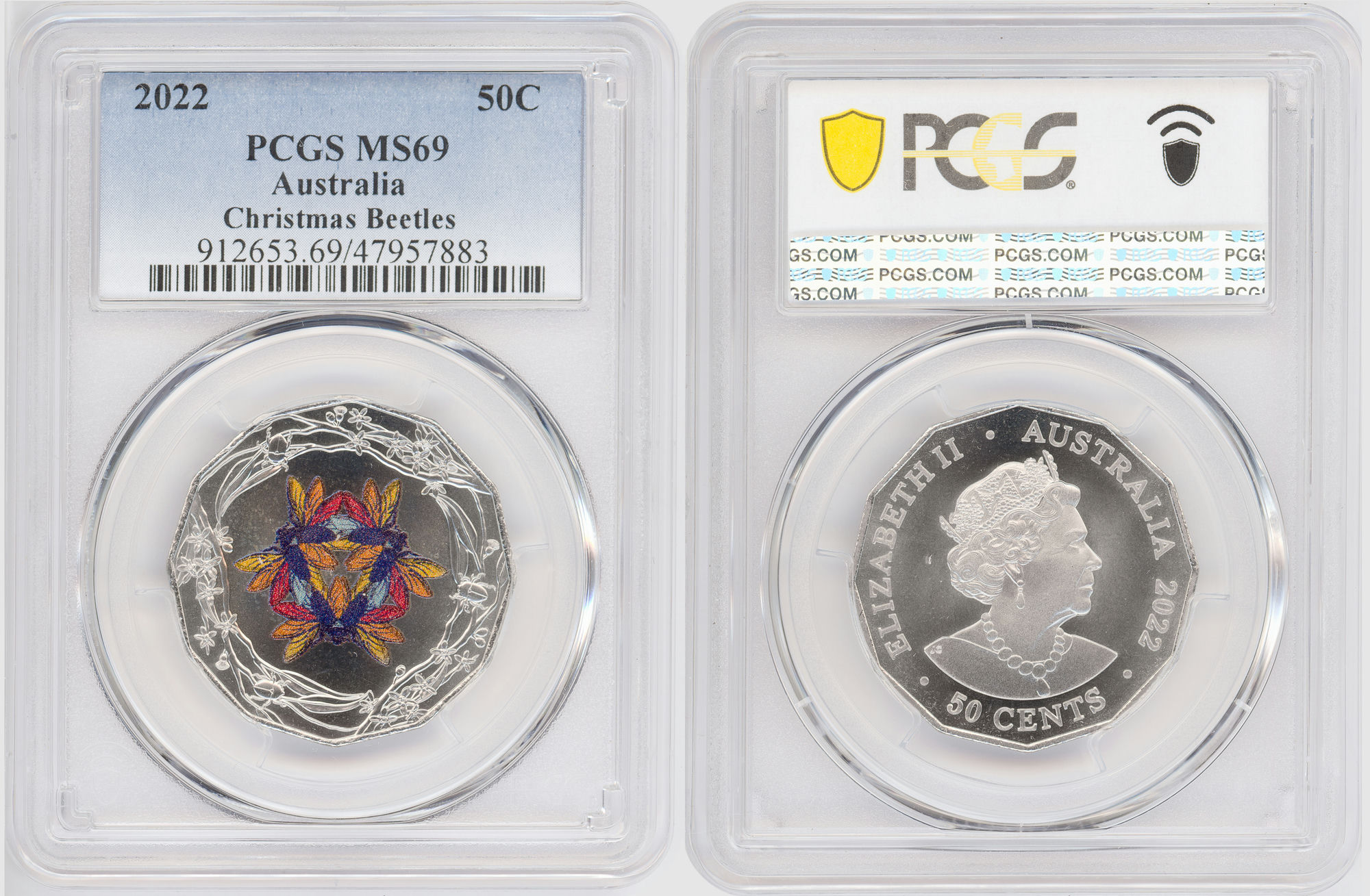 168 · Christmas Beetles Colorized , Fifty Cent, 2022, PCGS MS69