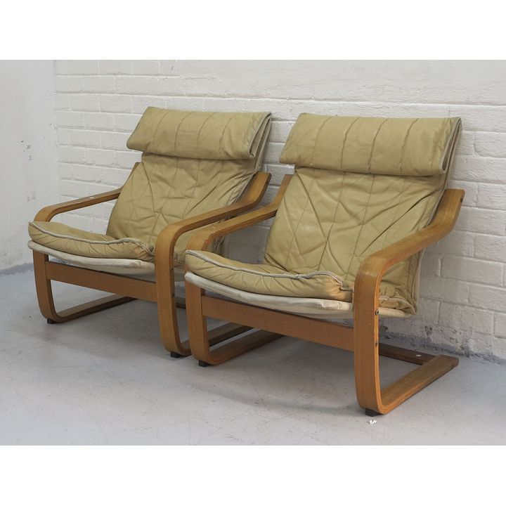 PAIR OF LEATHER UPHOLSTERED BENTWOOD ARMCHAIRS