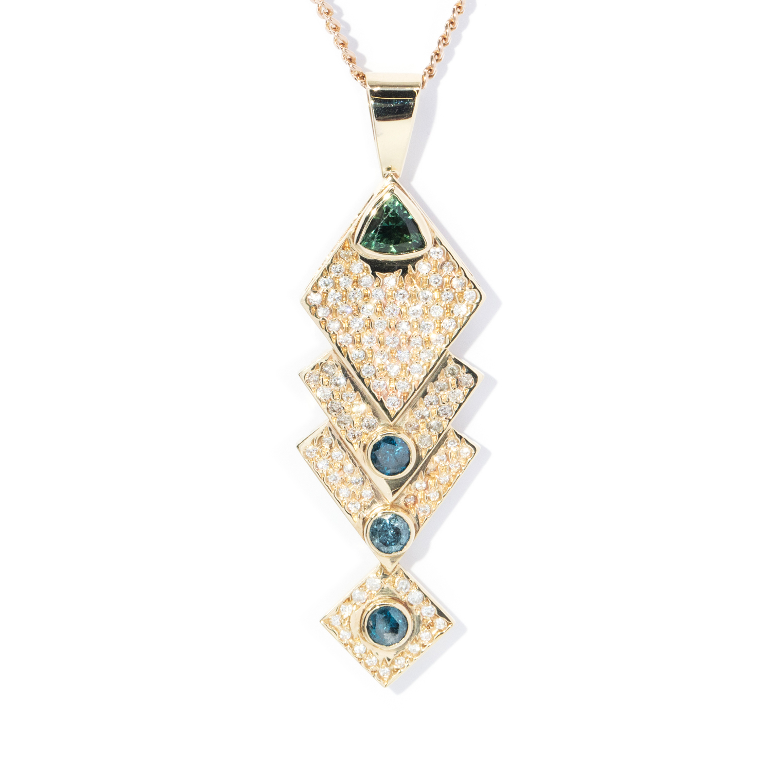 42 · Sapphire and Diamond Pendant and Chain