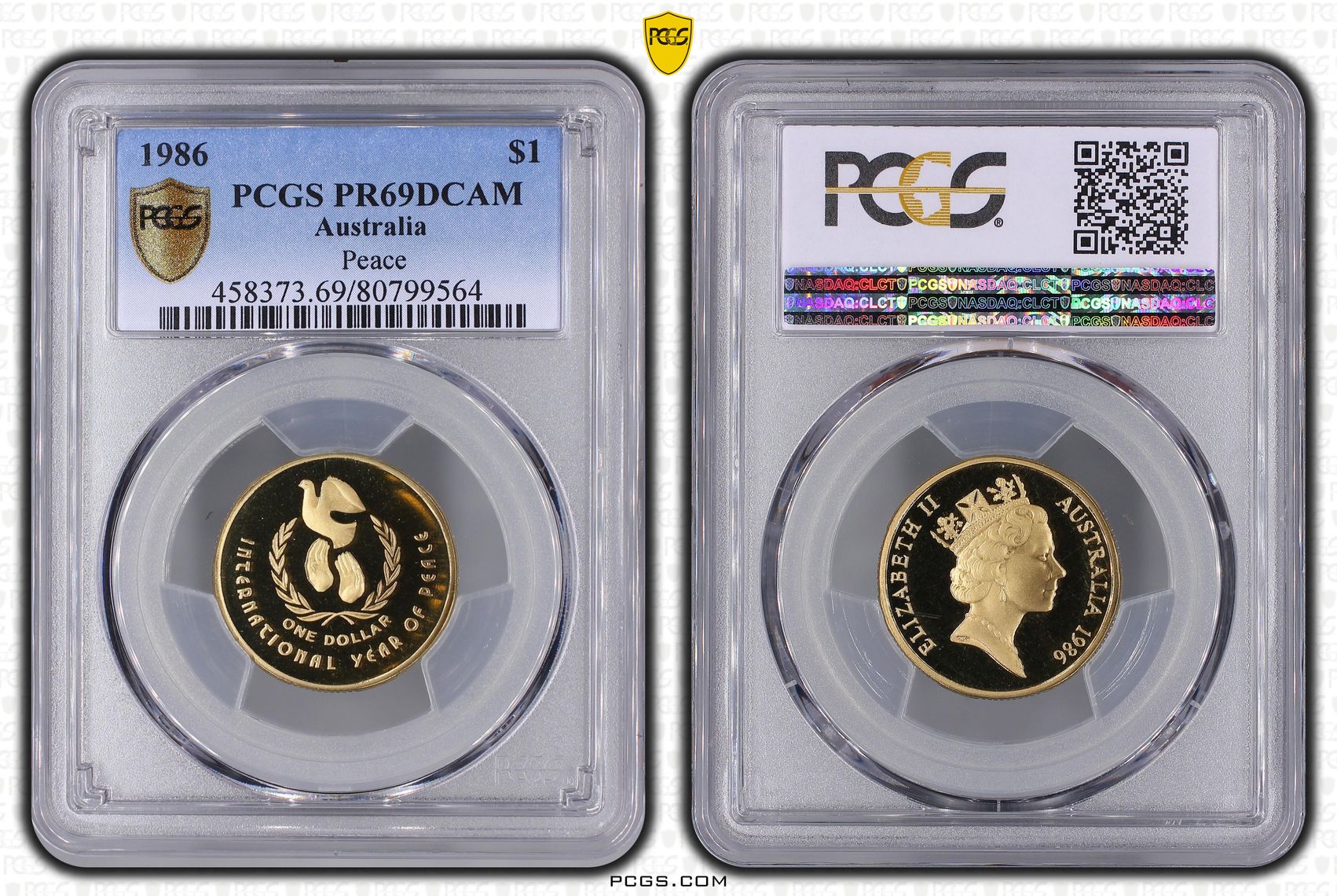 Peace, One Dollar, 1986, PCGS PR69DCAM