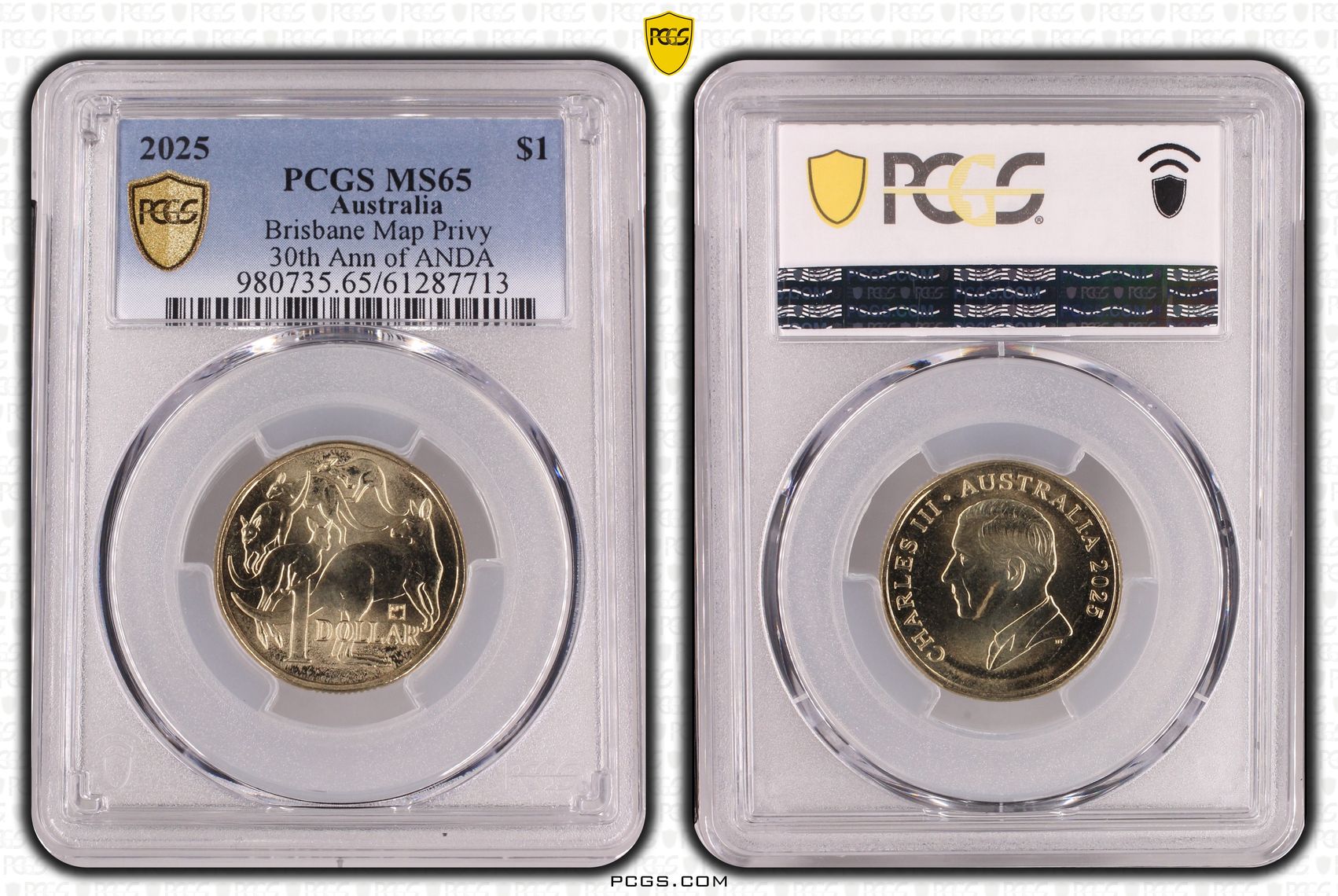 Brisbane Map Privy 30th Ann of ANDA, One Dollar, 2025, PCGS MS65