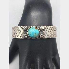 Older Single Stone Turquoise Bracelet - Circa 1930s