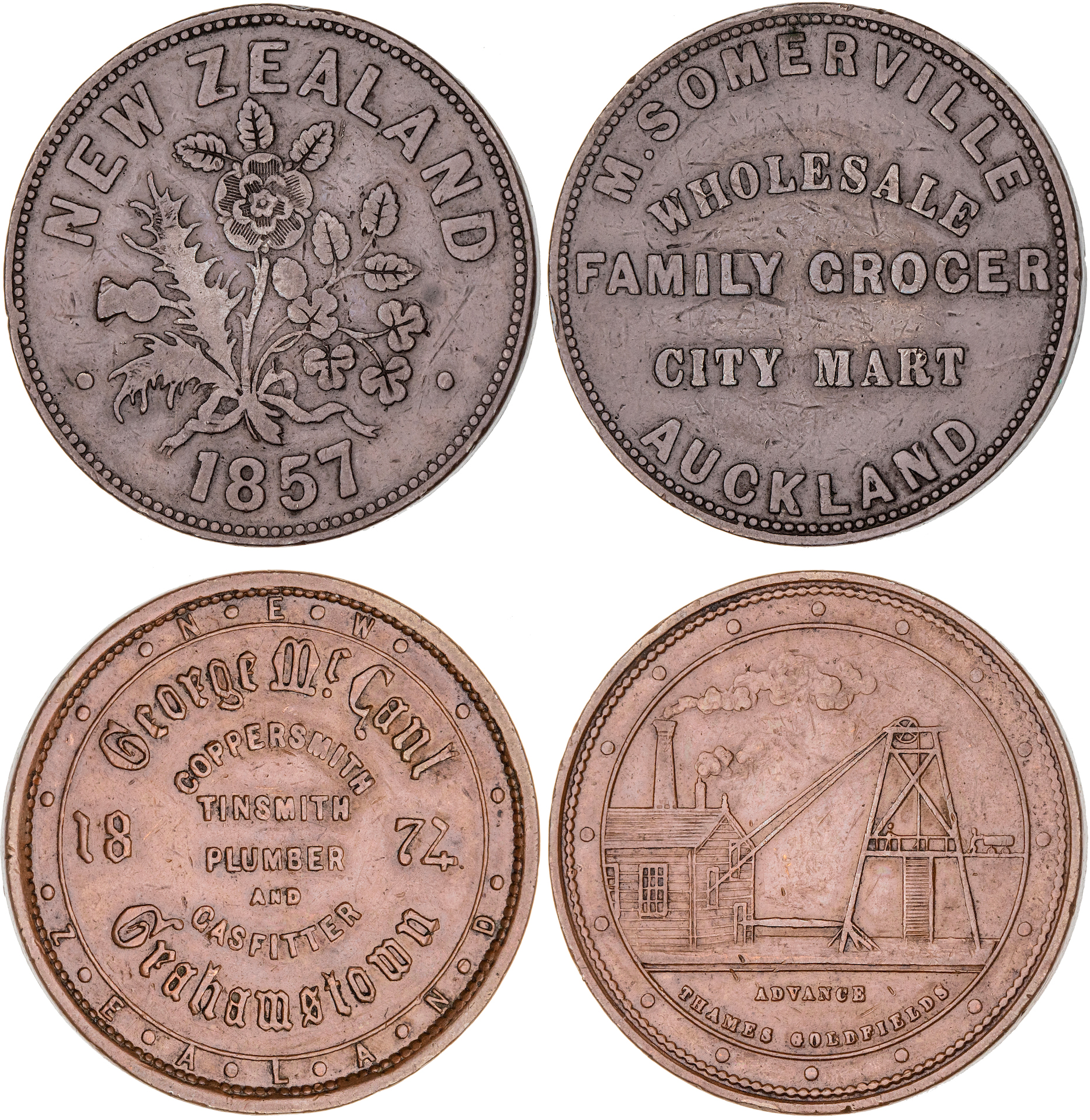 Grahamstown, New Zealand, George McCaul, Penny, 1874, gVF