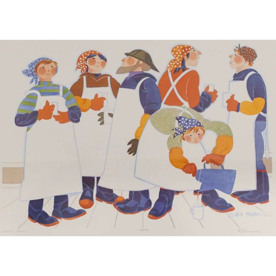 Rie Munoz ''Coffee Break'' 1992 Signed Print 17.75'' x 23.5'' Sheet.
