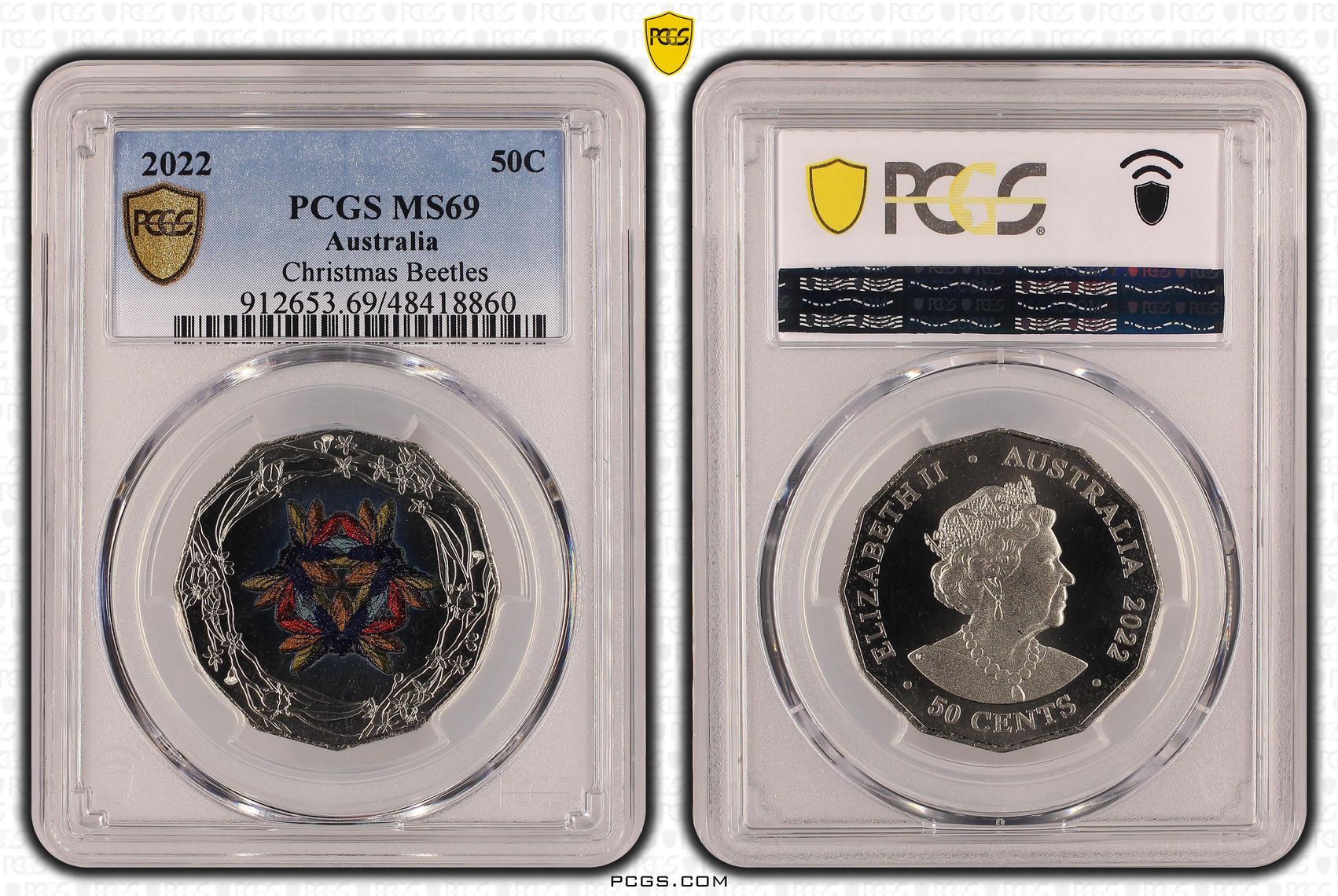 Christmas Beetles Colorized , Fifty Cent, 2022, PCGS MS69