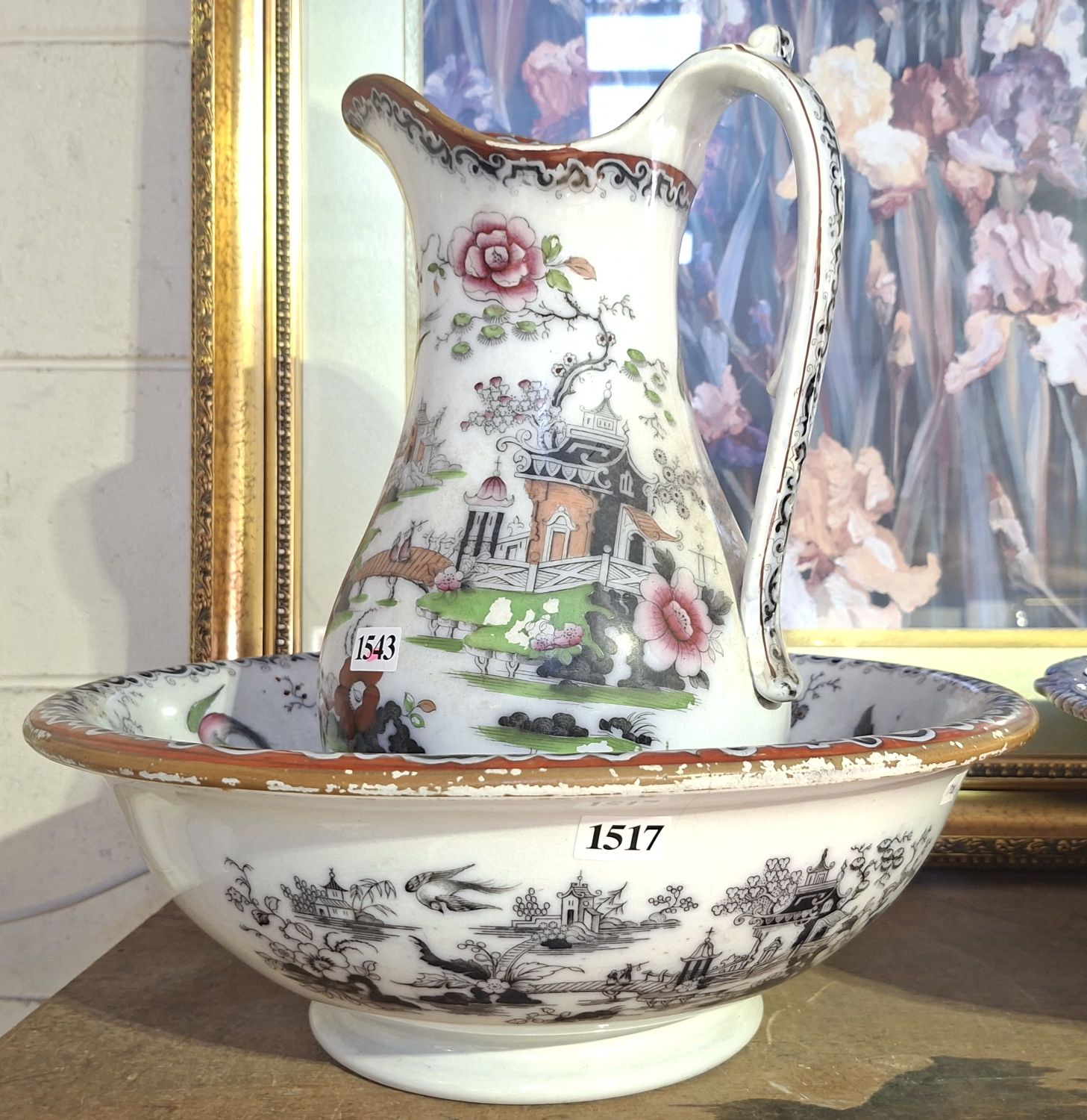 19th C. Ceramic Wash Jug And Bowl