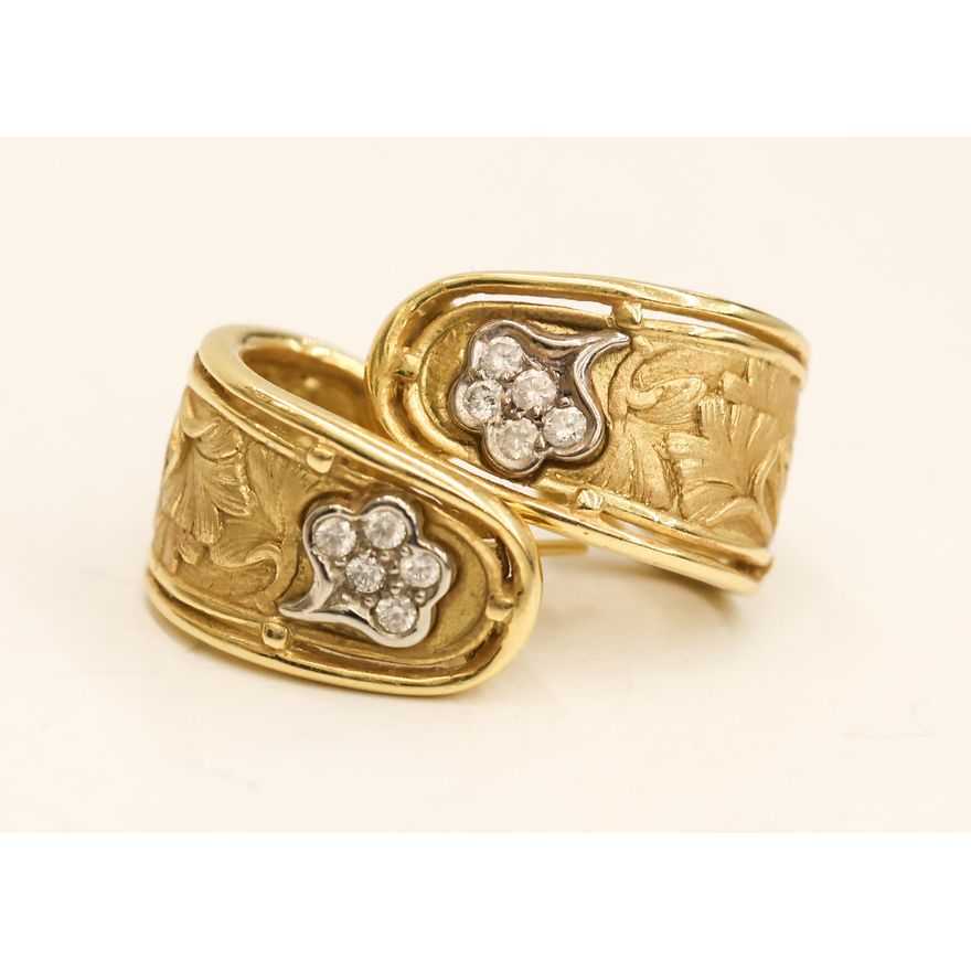 Pair Carrera y Carrera 18k Diamond Gingko Leaf Earrings