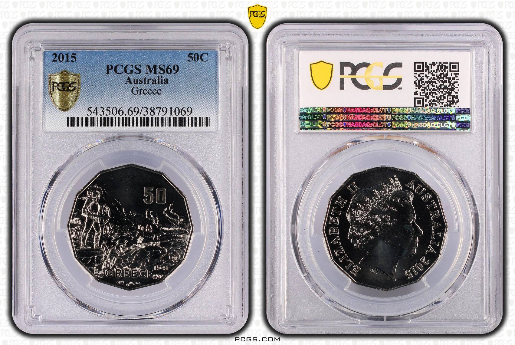 2015 Australia Fifty Cent, 50c Greece PCGS - MS69 POP 15/0 -069
