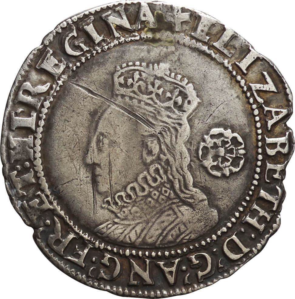 英国-GB. 1578. 普. F. Silver. 6ﾍﾟﾝｽ(Pence). エリザベス1世像
