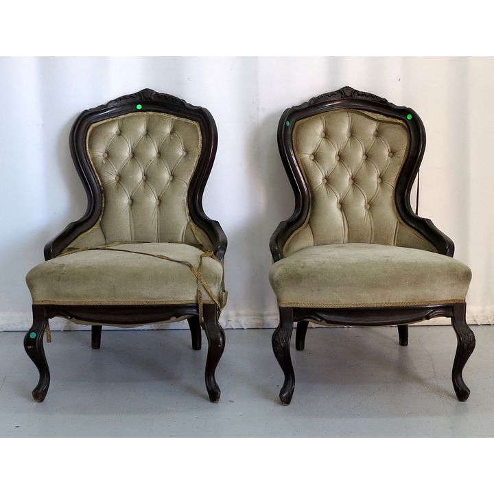 PAIR OF BUTTON UPHOLSTERED ARMCHAIRS