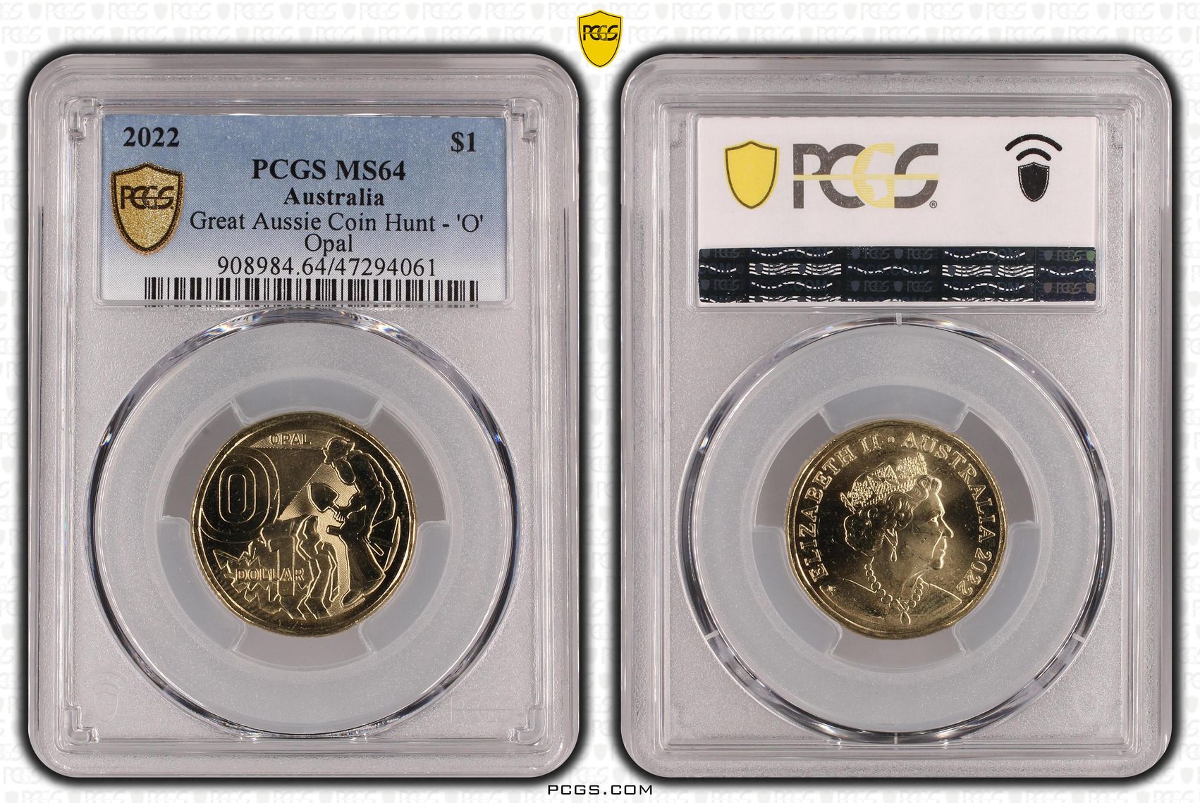 Great Aussie Coin Hunt - 'O', One Dollar, 2022, PCGS MS 64