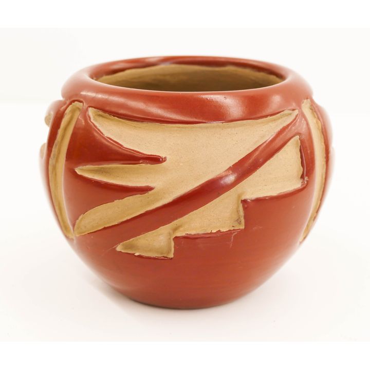 Margaret Tafoya Carved Redware Small Pot - professionally restored- 4x5''