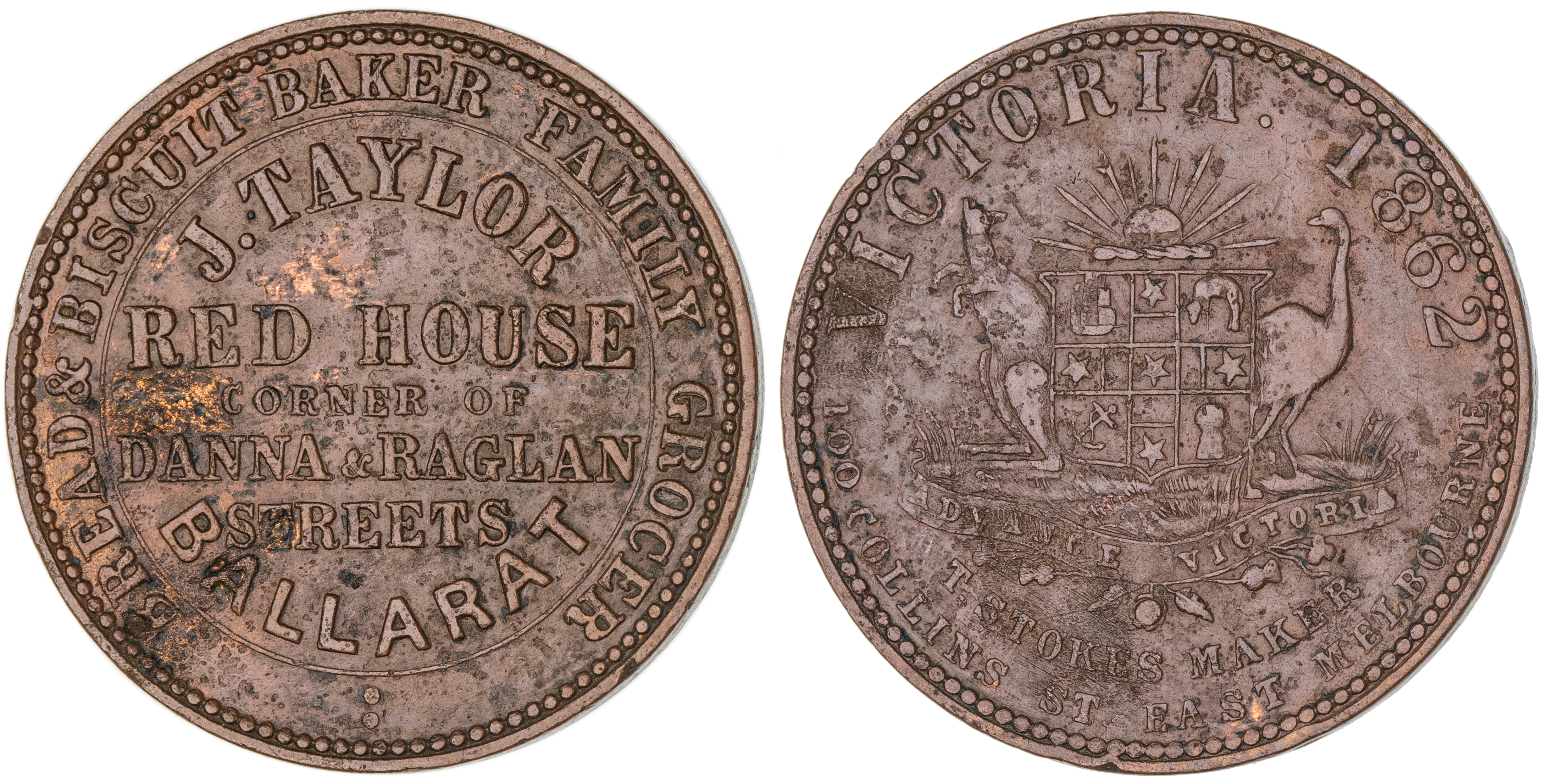 J. Taylor, Ballarat, Vic., Penny, 1862, gVF