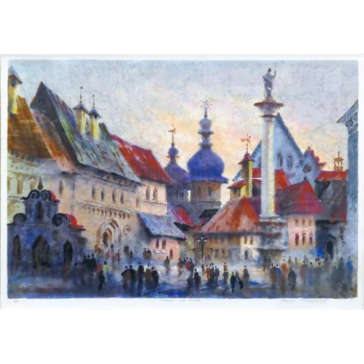 Anatole Krasnyansky (Russian) ''Warsaw, Old Square'' S/N Serigraph