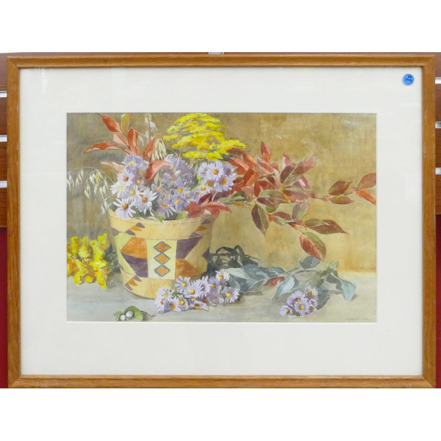 H.V. Foster Floral Still Life 1930 Watercolor Framed 22''x28''
