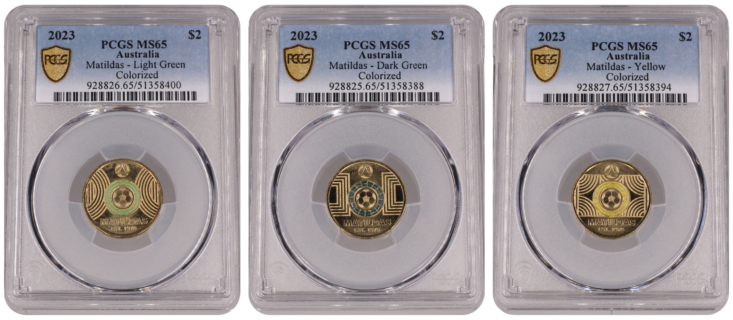 Matildas Colorized Trio, Two Dollar, 2023, PCGS MS65