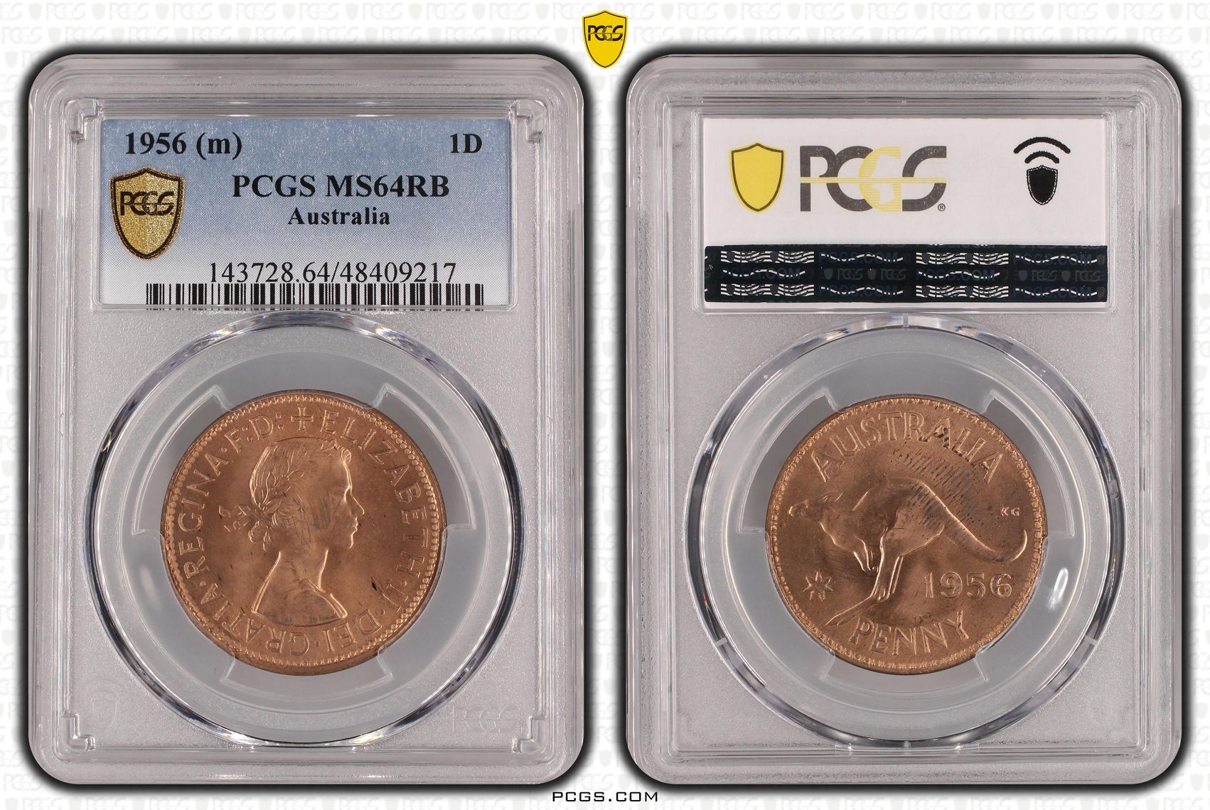 Elizabeth II, Penny, 1956, PCGS MS64RB