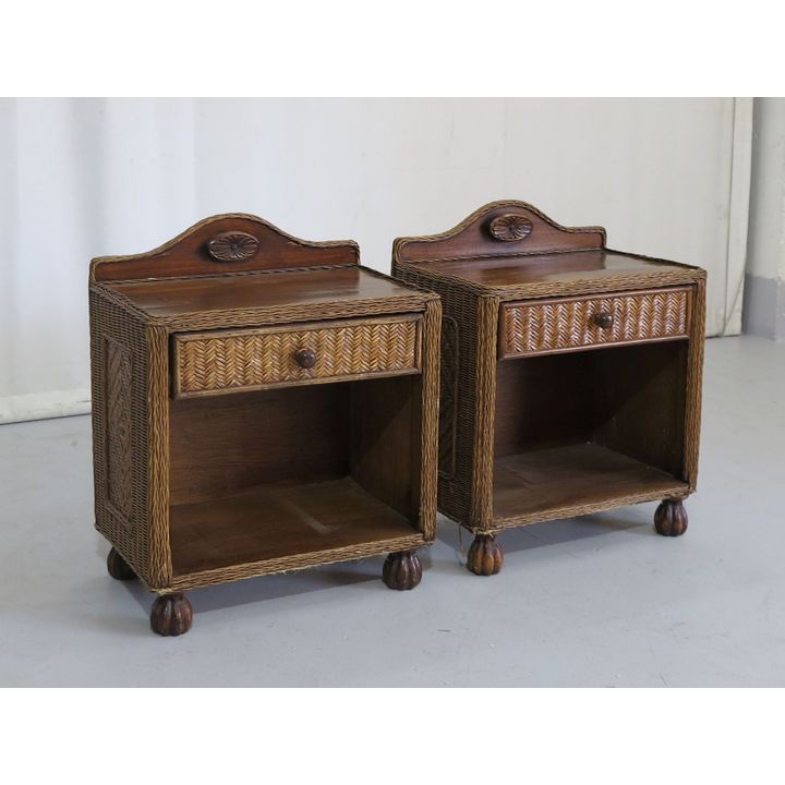 PAIR OF WICKER AND WOOD PEDESTALS