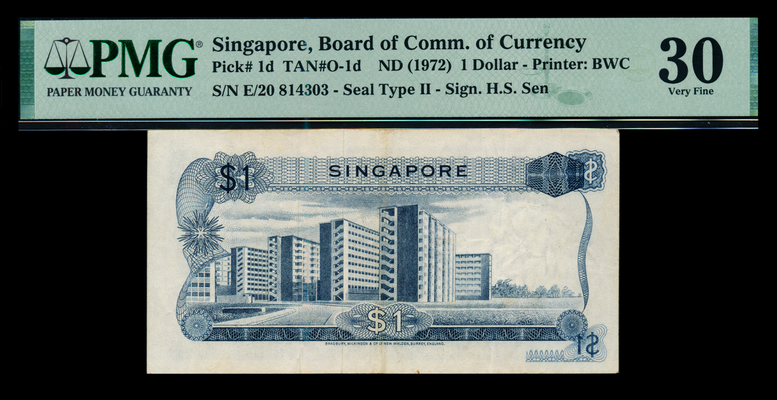 Singapore Orchid 1972 $1 HSS with Seal Offset Printing Error E/20 