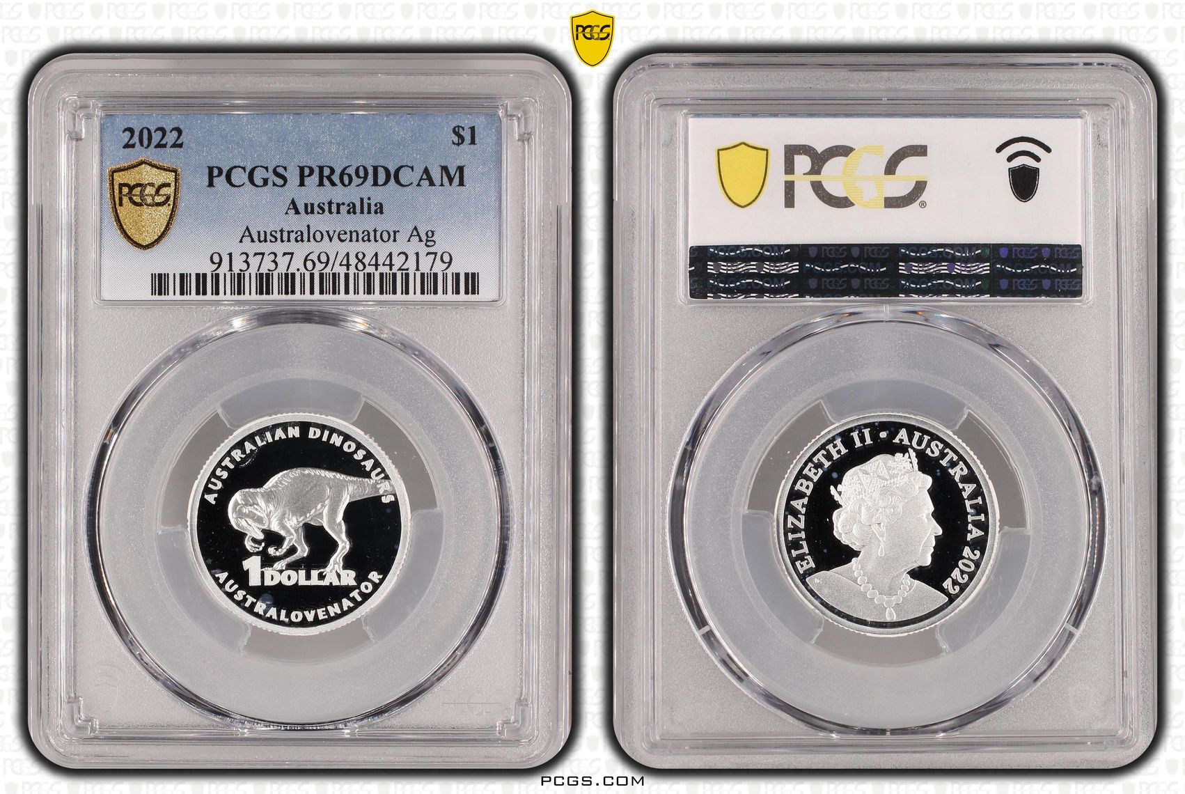Elizabeth II, Australovenator Silver, One Dollar, 2022, PCGS PR69DCAM