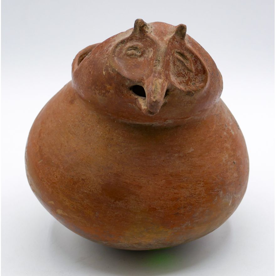 Pre Columbian Bird Effigy Redware Jar 7"