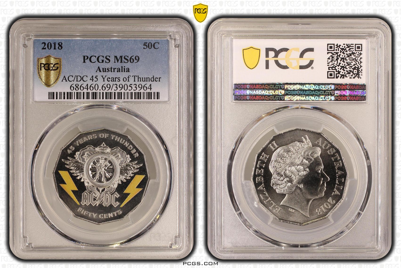 2018 Australia Fifty Cent, 50c AC/DC 45 Years of Thunder PCGS - MS69 -964