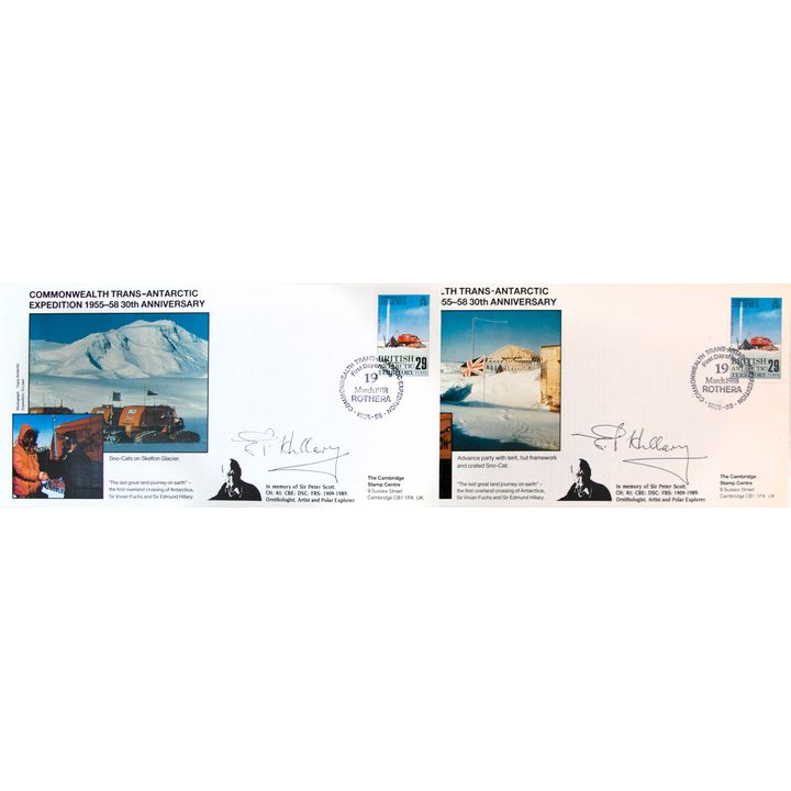 FIRST DAY COVERS – 9x SIGNED E.P. HILLARY, Commonwealth Trans-Antarctic Expedition 1955-58, 30th Anniversary