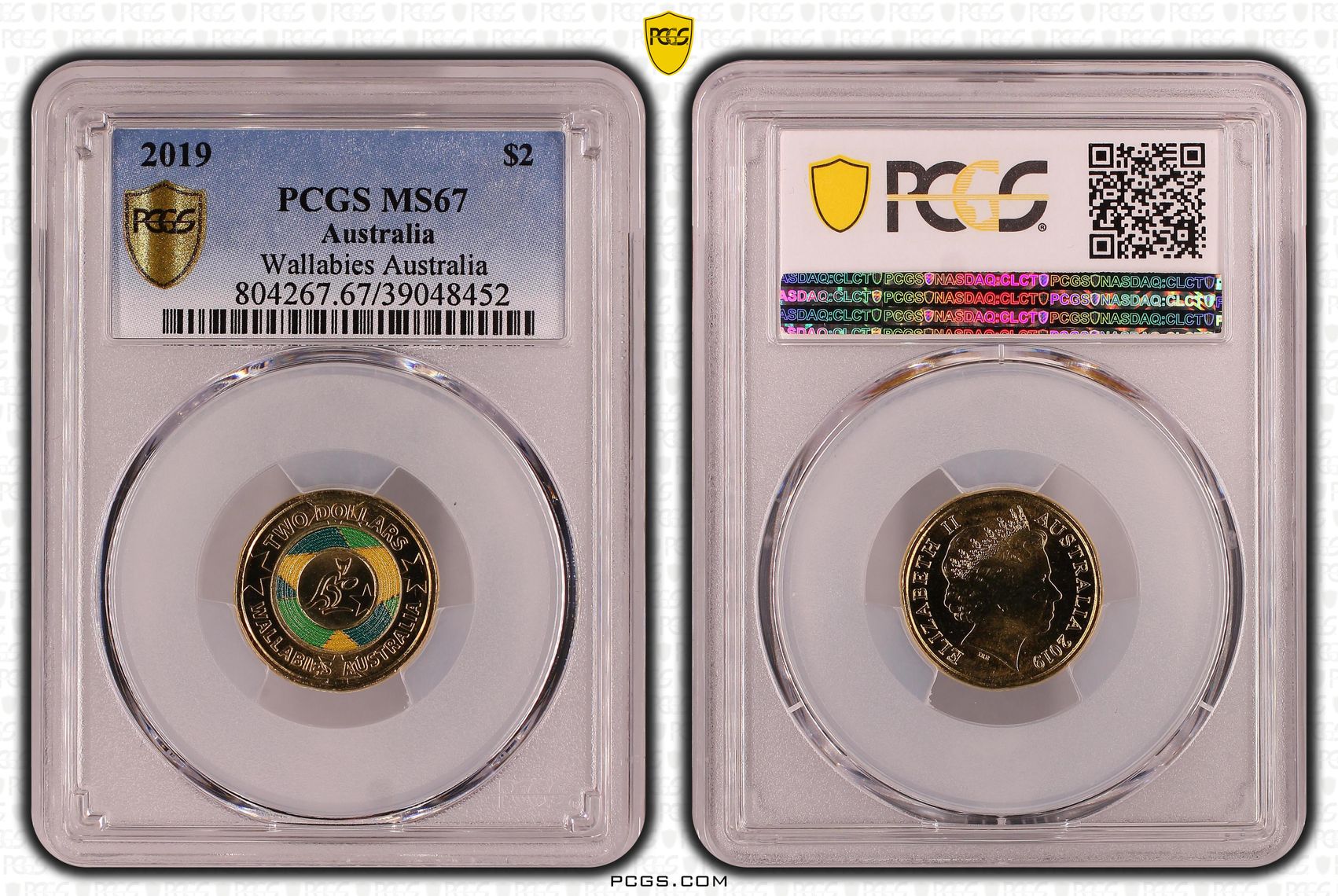 Wallabies Australia Colorized, Two Dollar, 2019, PCGS MS67