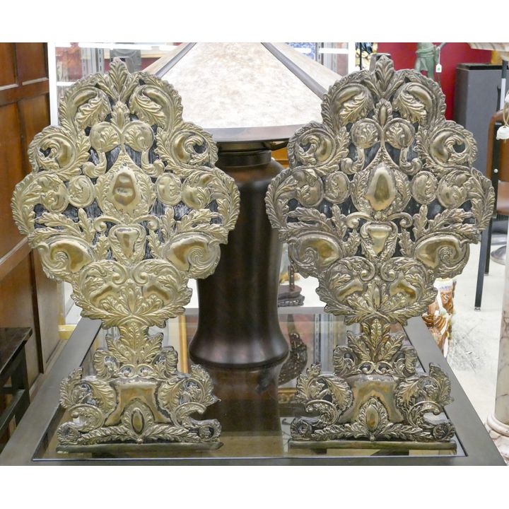 Pair Spanish Silver Repousse Altar Pieces 23''
