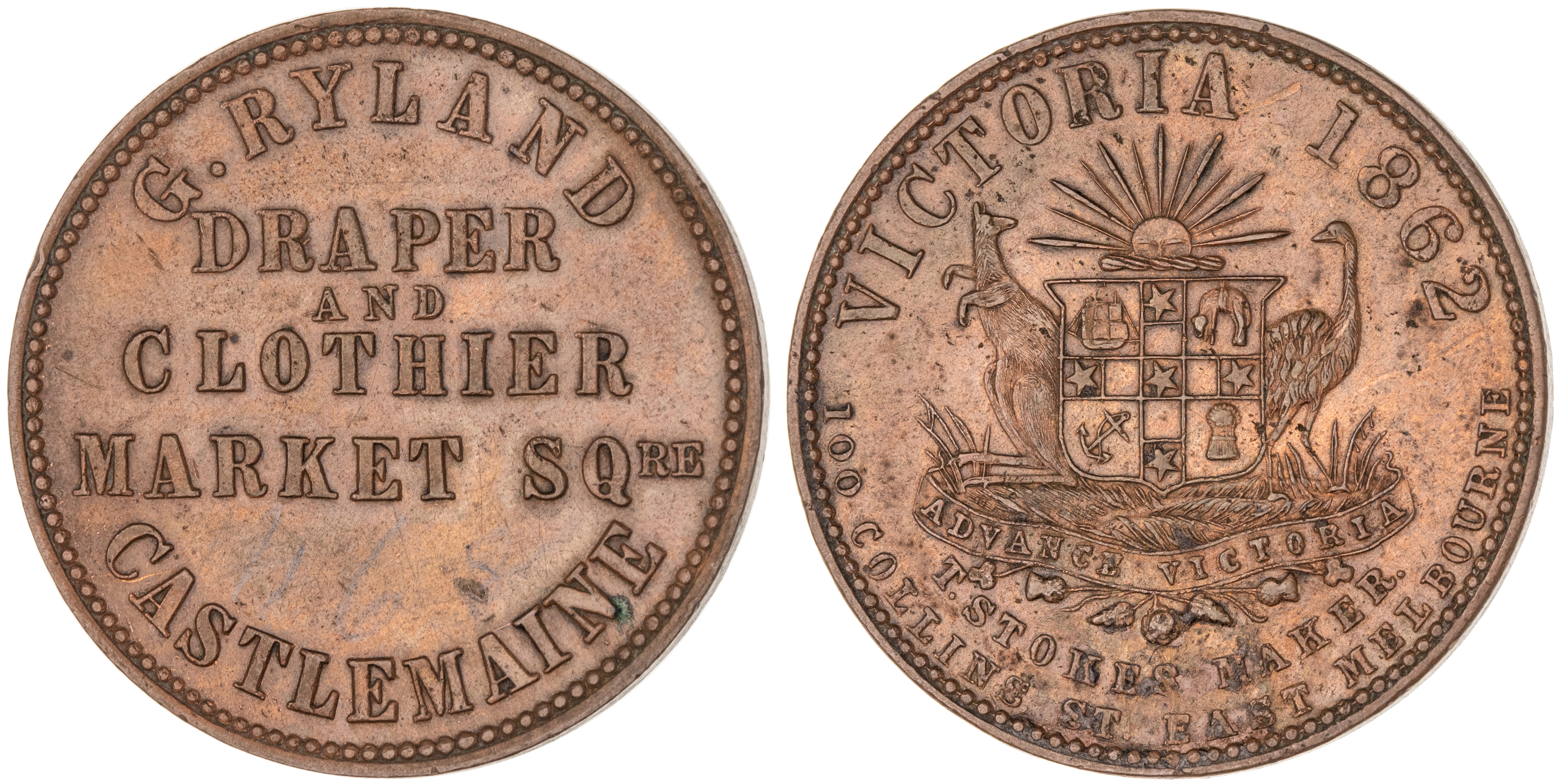 Castlemaine, Victoria, G. Ryland, Penny, 1862, gEF