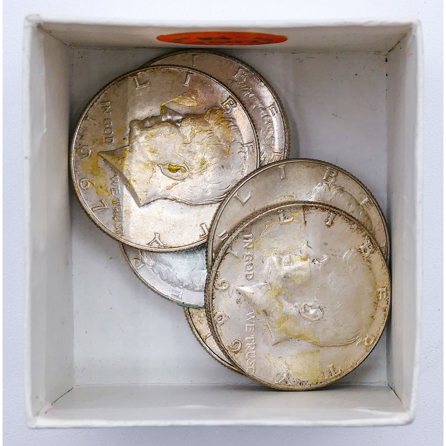 Box 7pc US Kennedy 40% Silver Half Dollars