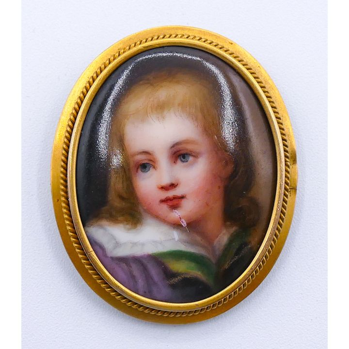 Antique Dresden 14k Mounted Miniature Portrait Brooch