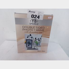 YB SPARKLE - DOUBLE SIDED PHOTO FRAME WITH DECORATIVE VASE - GREY WOOD -