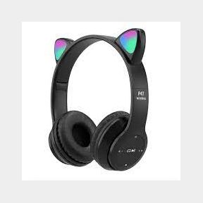 AFR P47M Cat Ears Bluetooth Headphones Wireless LED Light Up - Black - | PK 51695/4164 B2 (S8)