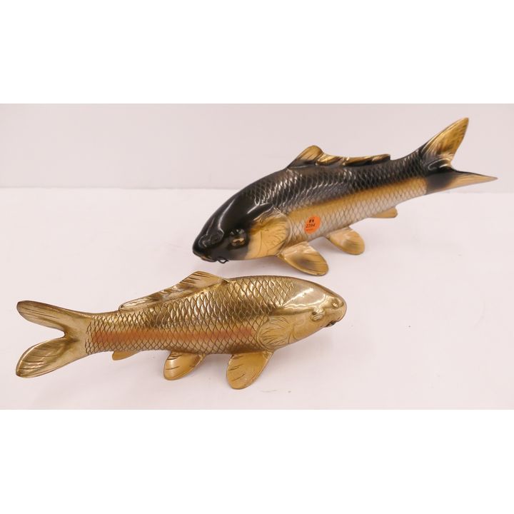 Pair Japanese Metal Koi Fish Okimono- largest 12''