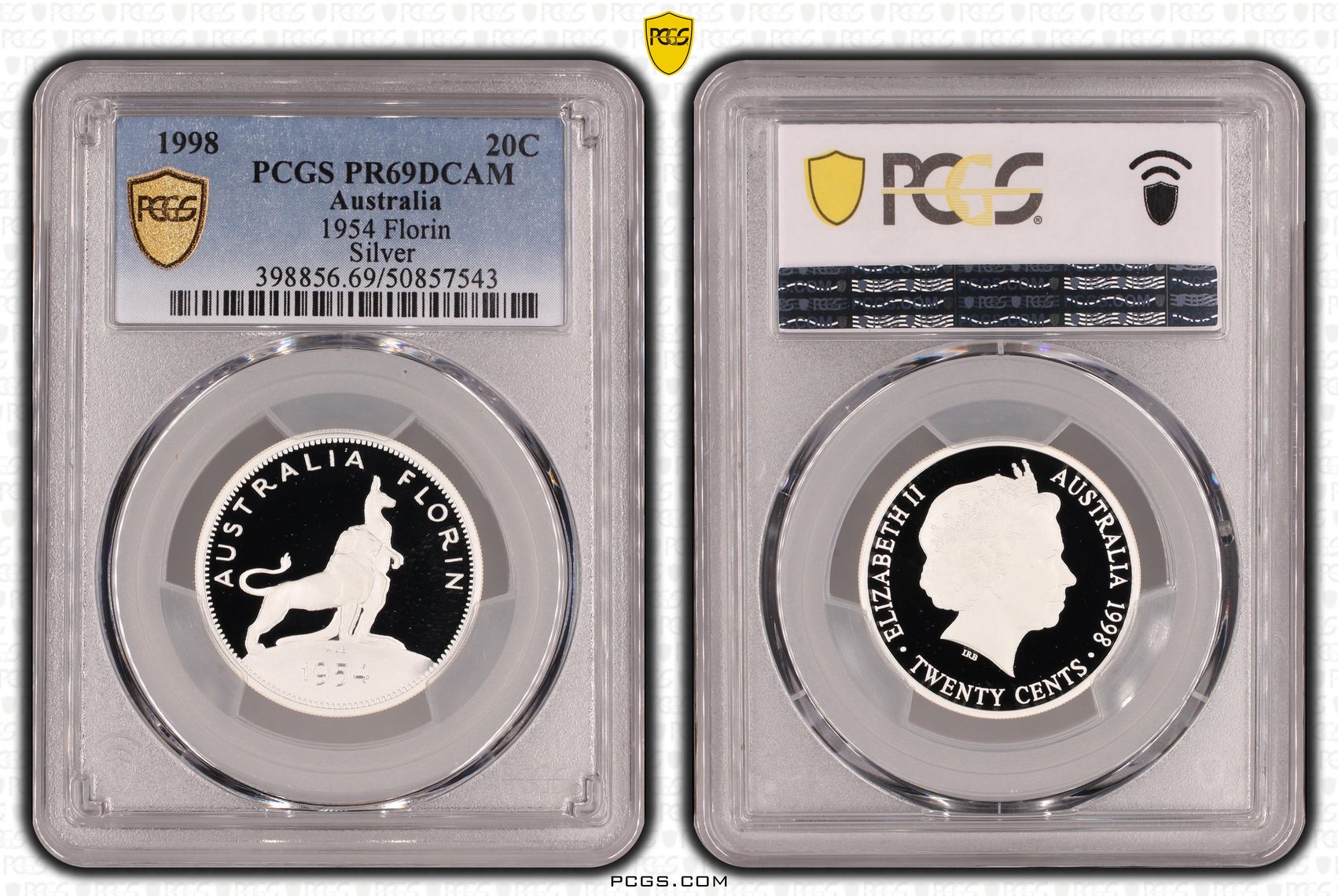 1954 Florin Silver, Twenty Cent, 1998, PCGS PR69DCAM