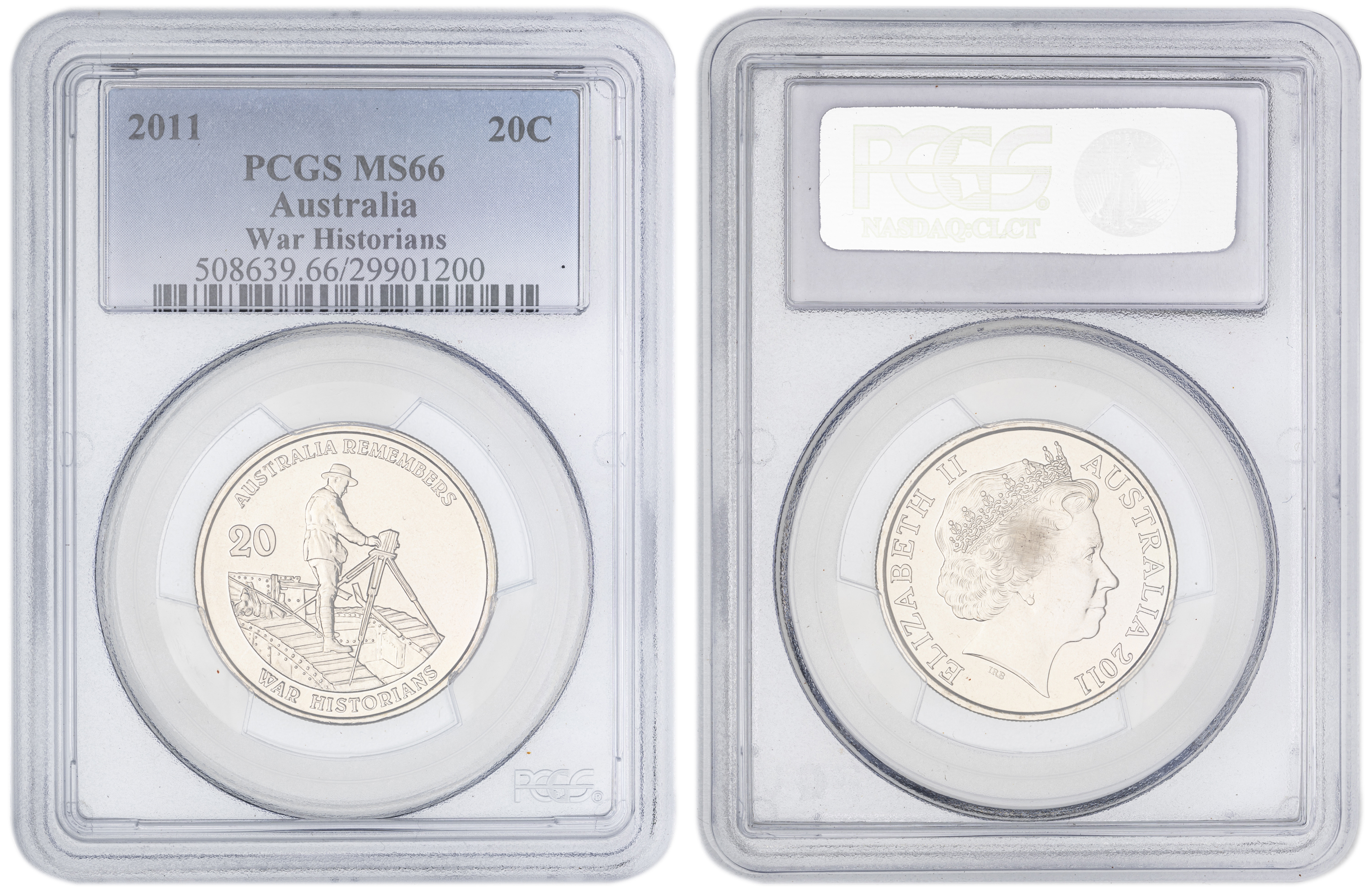 Elizabeth II, War Historians , Twenty Cent, 2011, PCGS MS66