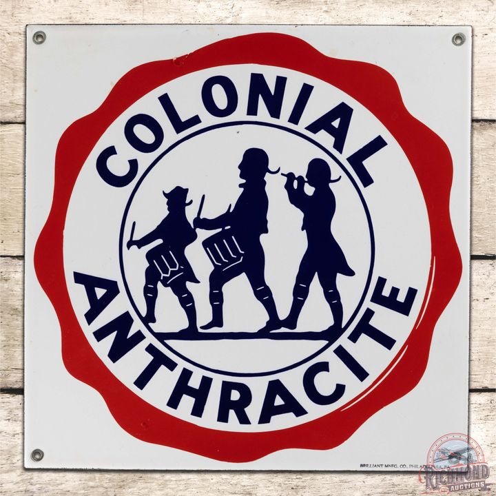 NOS Colonial Anthracite Coal Single Sided Porcelain Sign w/ Minutemen