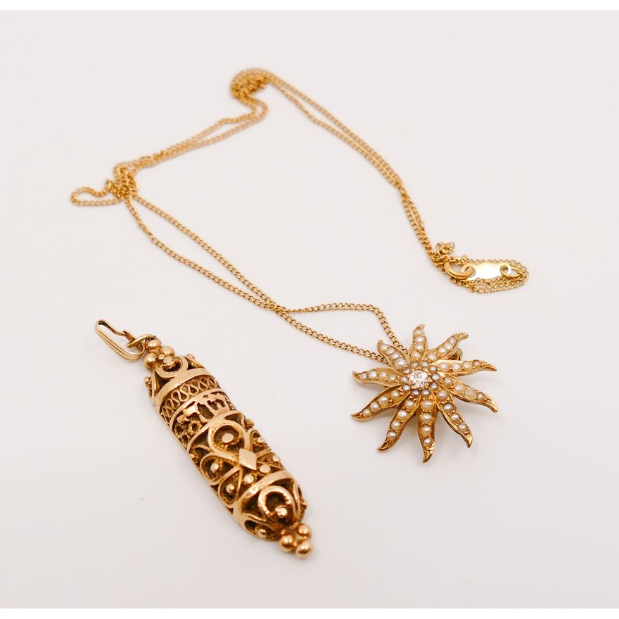 Box 14K Victorian Sun Pendant Etc- 8.2g TW