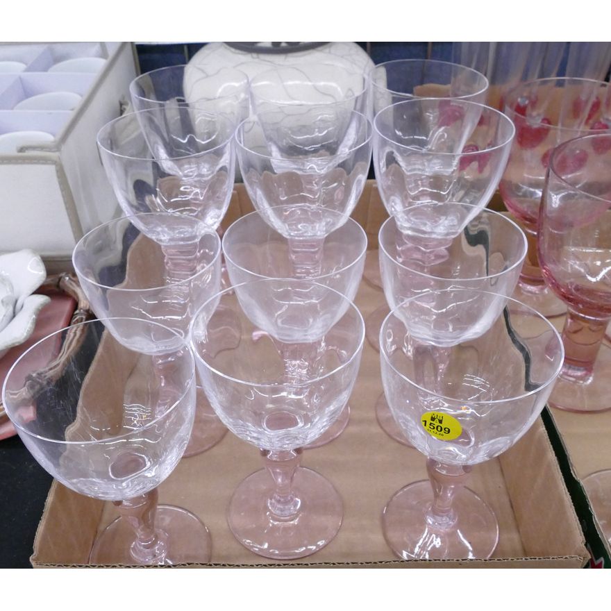 Set 12pc Portieux French Pink Crystal Stemware