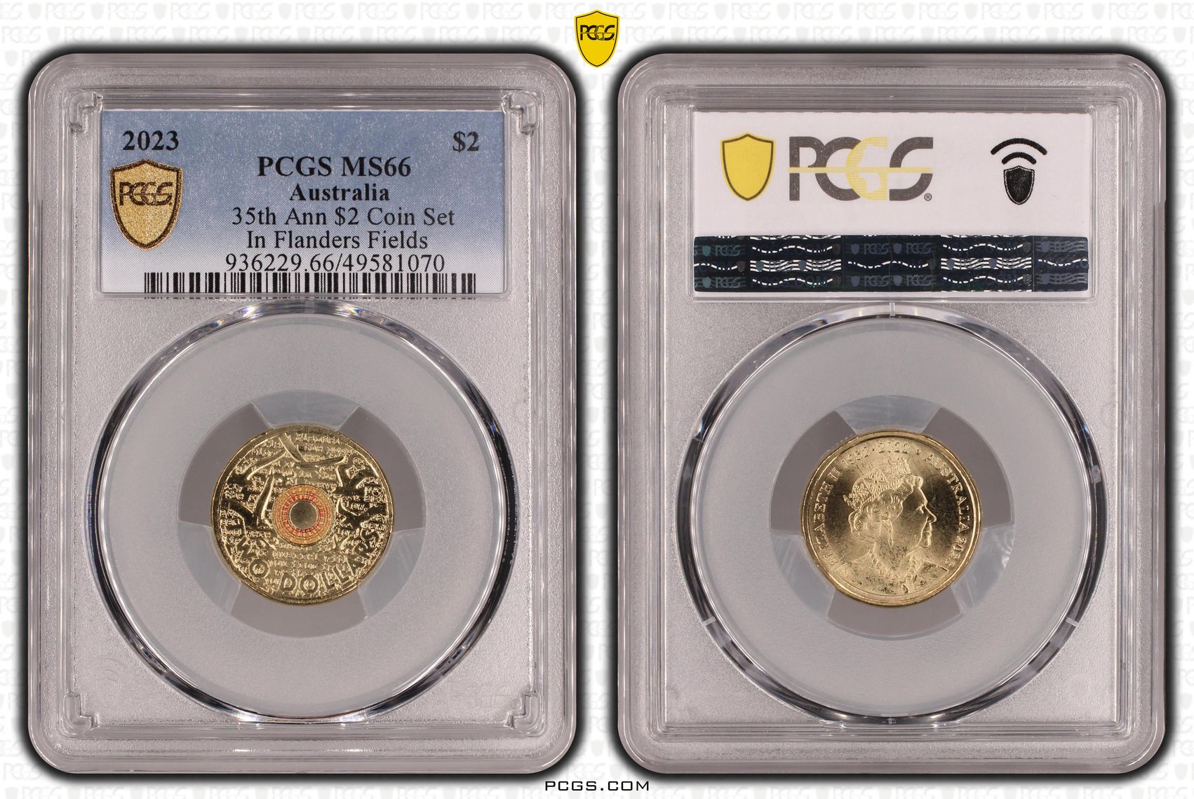 35th Ann $2 Coin Set Colorized In Flanders Fields, Two Dollar, 2023, PCGS MS66