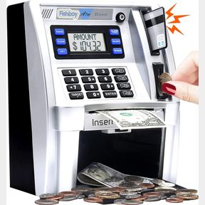 2024 UPGRADED ATM PIGGY BANK FOR KIDS WITH POWER-OFF MEMORY AND DEBIT CARD FOR REAL MONEY, ONEKEY SHUTDOWN, COIN RECOGNITION, TARG