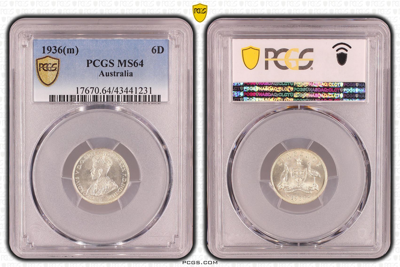 George V, Sixpence, 1936, PCGS MS64