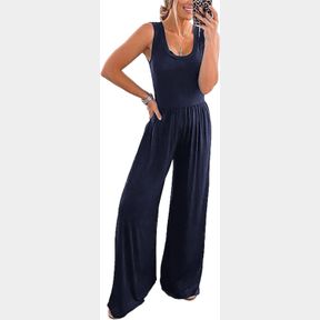 PRETTYGARDEN WOMEN S SUMMER SLEEVELESS TANK JUMPSUITS HIGH WAIST LOW CUT CASUAL SCOOP NECK FIT AND FLARE LONG PANTS ROMPERS, SIZE