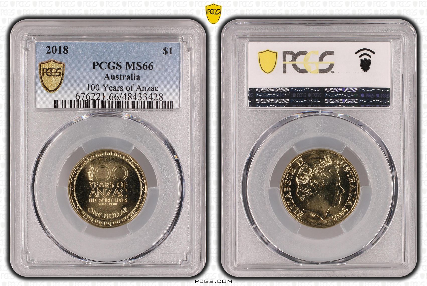 Elizabeth II, 100 Years of Anzac, One Dollar, 2018, PCGS MS66